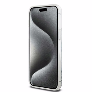 DKNY skystojo blizgučio didelio logotipo dėklas telefonui iPhone 15 Pro - baltas