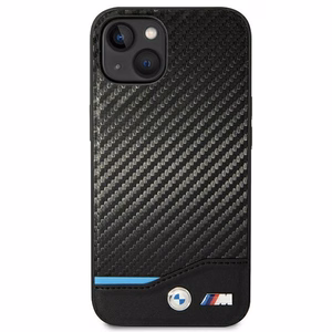 Dėklas BMW BMHCP14M22NBCK iPhone 14 Plus 6.7 - juodas odinis dėklas su karbono odos efektu