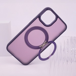 Dėklas telefonui Mag Ring su sukiojamu žiedu iPhone 15 Pro 6,1" violetinis