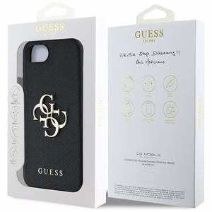 Guess PU Grained 4G Metal Logo dėklas telefonui iPhone 16e - juodas