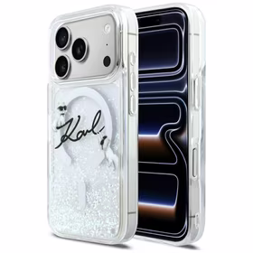 Karl Lagerfeld Liquid Glitter Karl Script Logo MagSafe Dėklas for iPhone 17 Pro - Clear