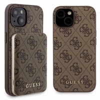 Guess 4G Metal Logo dėklas telefonui rinkinys iPhone 15 + 5000mAh Magnetinė išorinė baterija - ruda