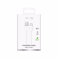 Puro TPE 10W USB-A - USB-C 3m kabelis - baltas