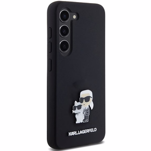 Karl Lagerfeld silikoninis Karl&Choupette metalinis smeigtukas dėklas telefonui Samsung Galaxy S23 - juodas