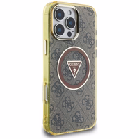 Guess IML Metal Glitter 4G Circle Triangle Magnetinis dėklas telefonui iPhone 16 Pro Max - rudas