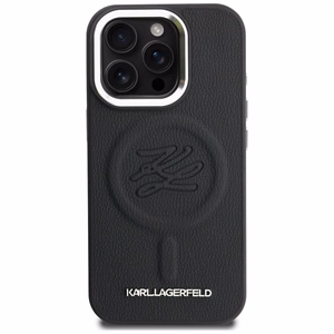 Karl Lagerfeld inicialų ir metalinis logotipas MagSafe dėklas iPhone 16 Pro - juodas