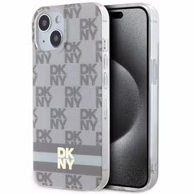 DKNY IML languotas mono raštas ir margintos juostos magnetinis dėklas telefonui iPhone 15 / 14 / 13 - smėlinis