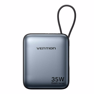 Vention 10000mAh 35W - išorinis akumuliatorius su USB-C kabeliu (pilkos spalvos)