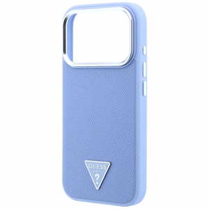 Guess Grained Triangle Logo dėklas, skirtas iPhone 18 Pro / 17 Pro, suderinamas su MagSafe – mėlynas