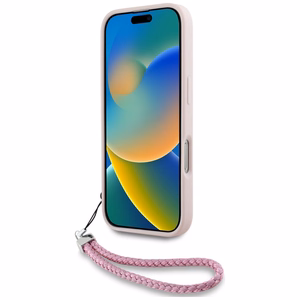 Karl Lagerfeld dygsniuotas pradinis logotipas ir grandinės dirželis dėklas telefonui iPhone 16 - rožinė