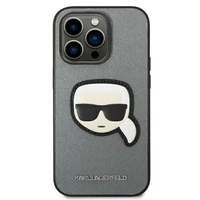 Karl Lagerfeld Saffiano Karl's Head Patch dėklas telefonui iPhone 14 Pro - sidabrinis