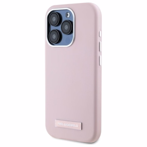 Karl Lagerfeld FW Metal Plate Magnetinis įkrovimo dėklas iPhone 15 Pro Max - rožinė