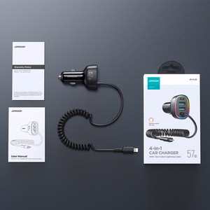 Įkroviklis automobilinis Joyroom (JR-CL20) 4IN1 (2xUSB, 1xUSB-C 1.6M 57W) su lightning laidu juodas