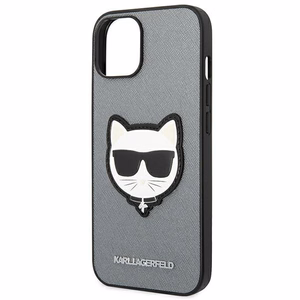 Karl Lagerfeld Saffiano Choupette Head Patch dėklas telefonui iPhone 14 - sidabrinis