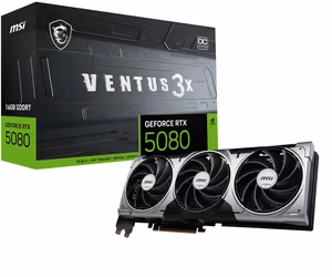 Видеокарта MSI GeForce RTX 5080 16G Ventus 3X OC (RTX_5080_16G_VENTUS_3X_OC_BLACK), 16 ГБ памяти, чёрная