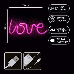 Neon LED Light LOVE rožinis Bat + USB FLNE05 Forever Light