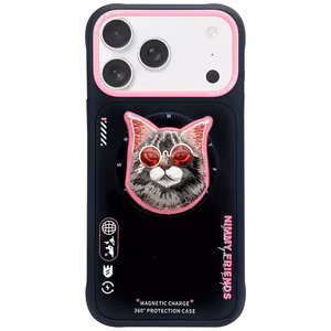 NIMMY dėklas GLASSES COOL CAT suderinamas su MagSafe IPHONE 17 juodas rožinė