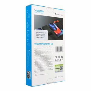 Išorinė baterija VEGER 20000 mAh PD QC3.0 3A 20W S22 (W2060) juoda