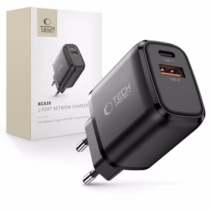 Tech-Protect NCA30 PD 30W / QC3.0 USB-A / USB-C sieninis įkroviklis - juodas