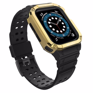 Protect Strap Ремешок для Apple Watch 38/40/41mm с бронированным чехлом - чёрный, золотой