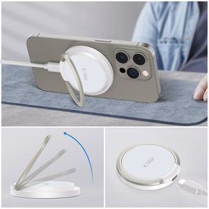 Tech-Protect QI15W-A33 indukcinis įkroviklis su MagSafe ir stovu su USB-A / USB-C kabeliu - baltas