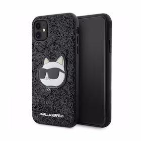 Karl Lagerfeld KLHCN61G2CPK iPhone 11 / Xr 6.1" juodas kietas dėklas Blizgučiai Choupette Emblema