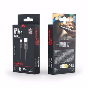 Maxlife kabelis USB - USB-C 1,5 m 3A juodas