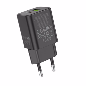 Borofone Sieninis įkroviklis BN14 Royal GaN - USB + Type C - QC 3.0 PD 30W juodas