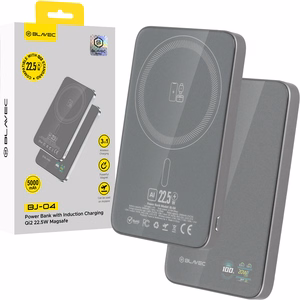 Blavec Išorinė baterija 5000mAh BJ-04 Itin Plona 7,8mm - Type C - 22,5W magnetinė Magsafe 3 in 1 (PBBJ04-MC5G) pilka stiklas