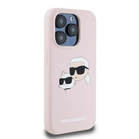 Karl Lagerfeld silikoninis Karl&Choupette magnetinis dėklas telefonui iPhone 15 Pro - rožinis