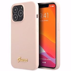 Dėklas Guess GUHCP13XLSLMGLP iPhone 13 Pro Max 6.7" šviesiai rožinė/šviesiai rožinė kietas dėklas Silikoninis Užrašas Auksinis Logotipas
