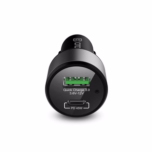 Crong Power 63 W automobilinis įkroviklis su USB-C PD 45 W ir USB-A QC 3.0 18 W jungtimis, juodas
