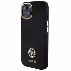 Guess silikoninis Logo Strass 4G dėklas telefonui iPhone 15 - juodas