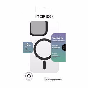 Incipio Velocity dėklas su MagSafe, skirtas iPhone 16 Pro Max, skaidrus su juodu rėmeliu