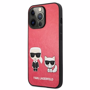 Karl Lagerfeld Ikonik Karl&Choupette dėklas iPhone 13 Pro / iPhone 13 - fuksijos spalvos