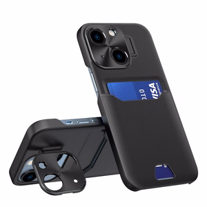 Odinis dėklas su stovu iPhone 14, kortelių piniginės tipo, juodas