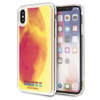 Guess GUHCPXGLCPI iPhone X/Xs rožinis kietas dėklas California Glow tamsoje