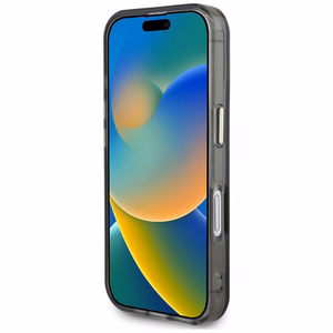 Guess IML Metal Mountain Logo Magnetinis dėklas iPhone 16 - juodas