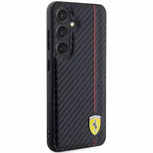 Ferrari Carbon Printed Line dėklas telefonui Samsung Galaxy S24+ - juodas