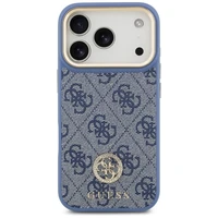 Guess 4G Strass Logo & Big Strap Metal Buttons Magnetinis dėklas telefonui iPhone 17 Pro - mėlynas