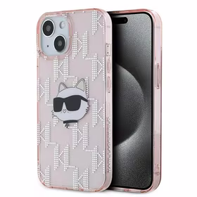 Karl Lagerfeld IML Choupette galvos ir monogramos dėklas iPhone 13 - rožinė