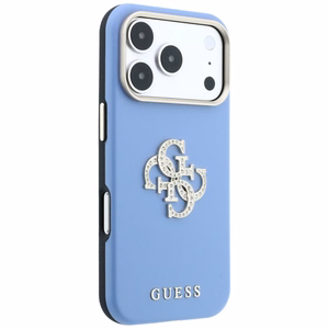 Guess Smooth & Big Strass Logo dėklas iPhone 18 Pro / 17 Pro – mėlynas