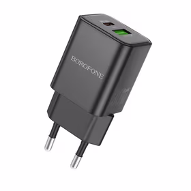 Borofone Sieninis įkroviklis BN14 Royal GaN - USB + Type C - QC 3.0 PD 30W juodas