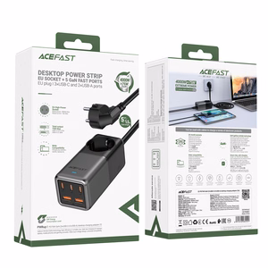 Acefast Z2 GaN 75W PD stalinio tipo įkroviklis 3x USB-C 2x USB-A - juodas ir pilkas