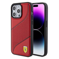 Ferrari Perforuotos bangos metalinis logotipas dėklas telefonui iPhone 15 Pro - raudonas