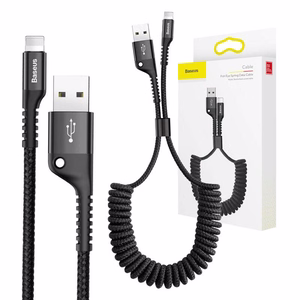 USB kabelis Fish eye Spring Lightning 2.0A 1m juodas CALSR-01