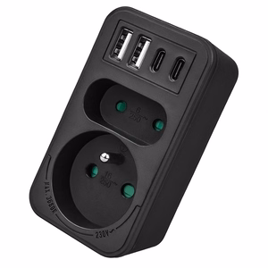 Maclean MCE249 F/B – mains socket splitter, 2 sockets, 4 USB ports: 2×USB-A and 2×USB-C PD 20 W, 1×16 A + 1×6 A