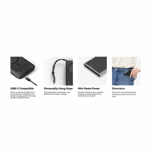 VEGER išorinė baterija 10000 mAh su belaidžiu įkrovimu, suderinama su MagSafe PD QC3.0 2A 20W MagOn (VP1151 / W1151) balta