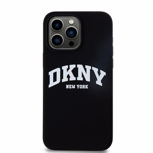 DKNY Skystas silikoninis dėklas MagSafe iPhone 15 Pro Max su balto logotipo spauda - juodas (m)