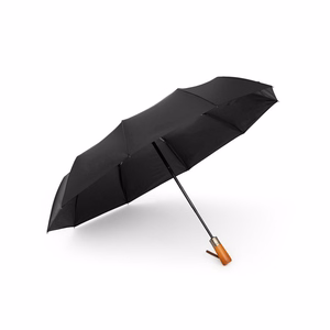 Automatic foldable umbrella with wood handle 10-ribs XXL 115 cm black